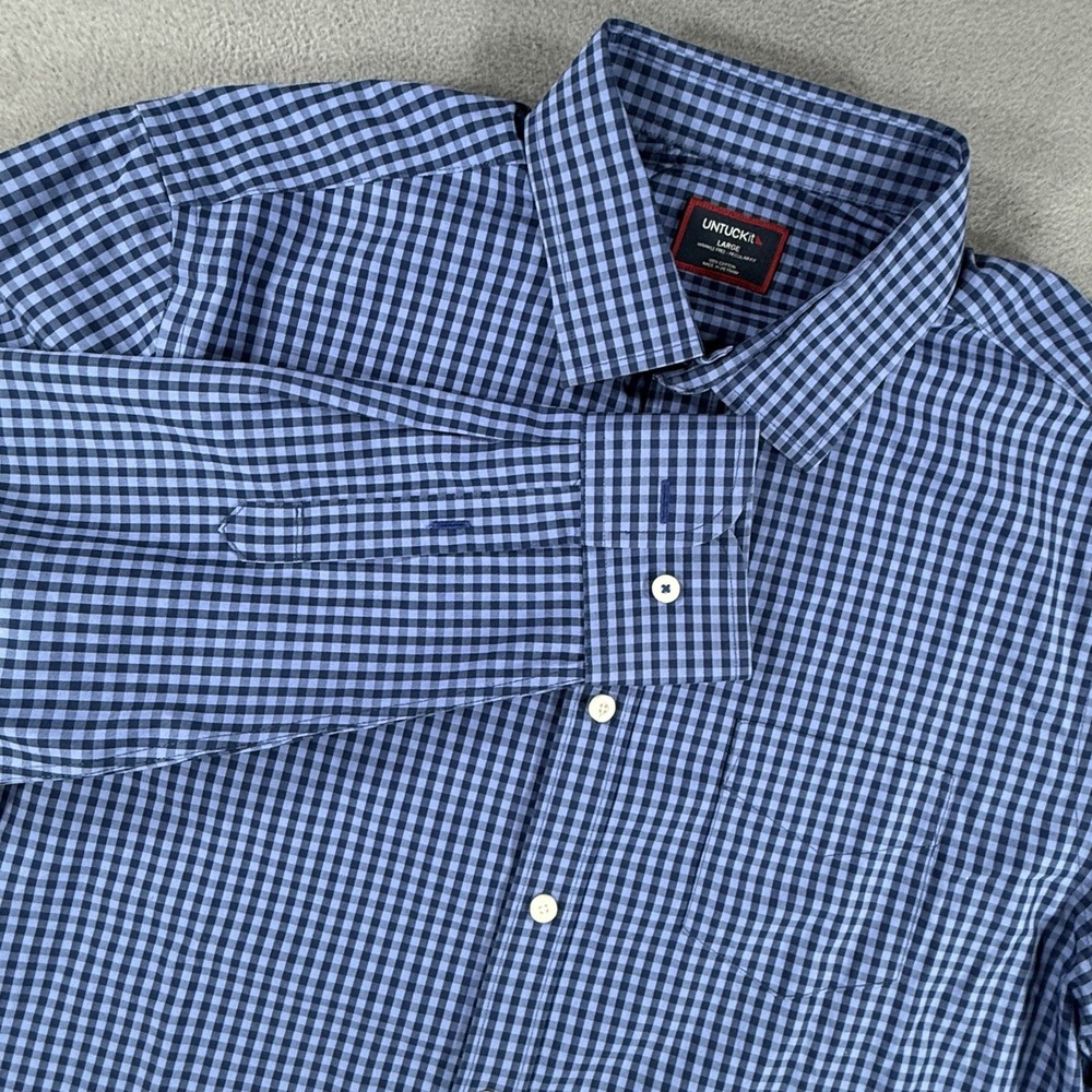 UNTUCKit Button Down Shirt Mens Large Blue Plaid Wrinkle Free Regular Fit
